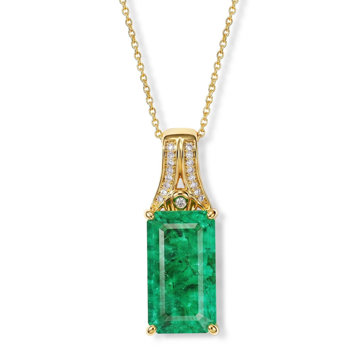 D'Joy Smaragd-Quarz Triplette, Weißer Zirkon Schmuckset ca. 50 cm 925 Silber 750 Gelbgold vermeil ca. 8,80 ct.