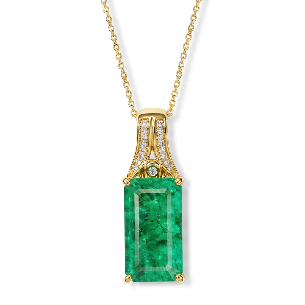 D'Joy Smaragd-Quarz Triplette, Weißer Zirkon Schmuckset ca. 50 cm 925 Silber 750 Gelbgold vermeil ca. 8,80 ct.
