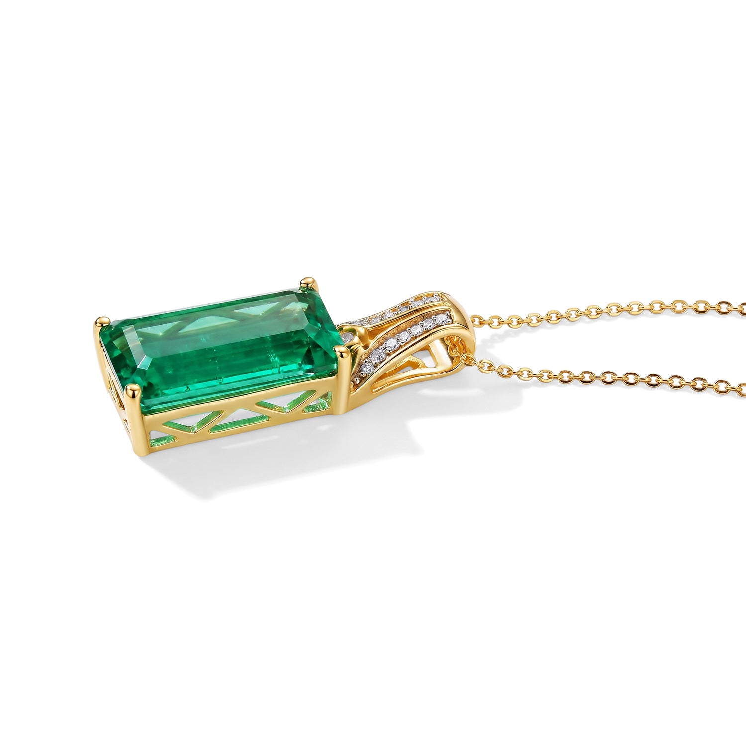 D'Joy Smaragd-Quarz Triplette, Weißer Zirkon Schmuckset ca. 50 cm 925 Silber 750 Gelbgold vermeil ca. 8,80 ct.