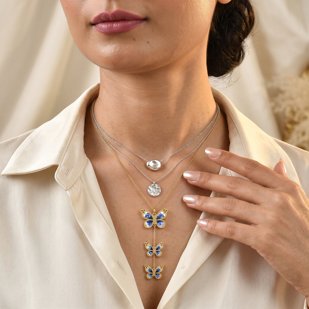 EverTrue emaillierter Schmetterlingsanhänger mit 50cm Edelstahl Kette, Bronze mit Gelbgold E-Beschichtung