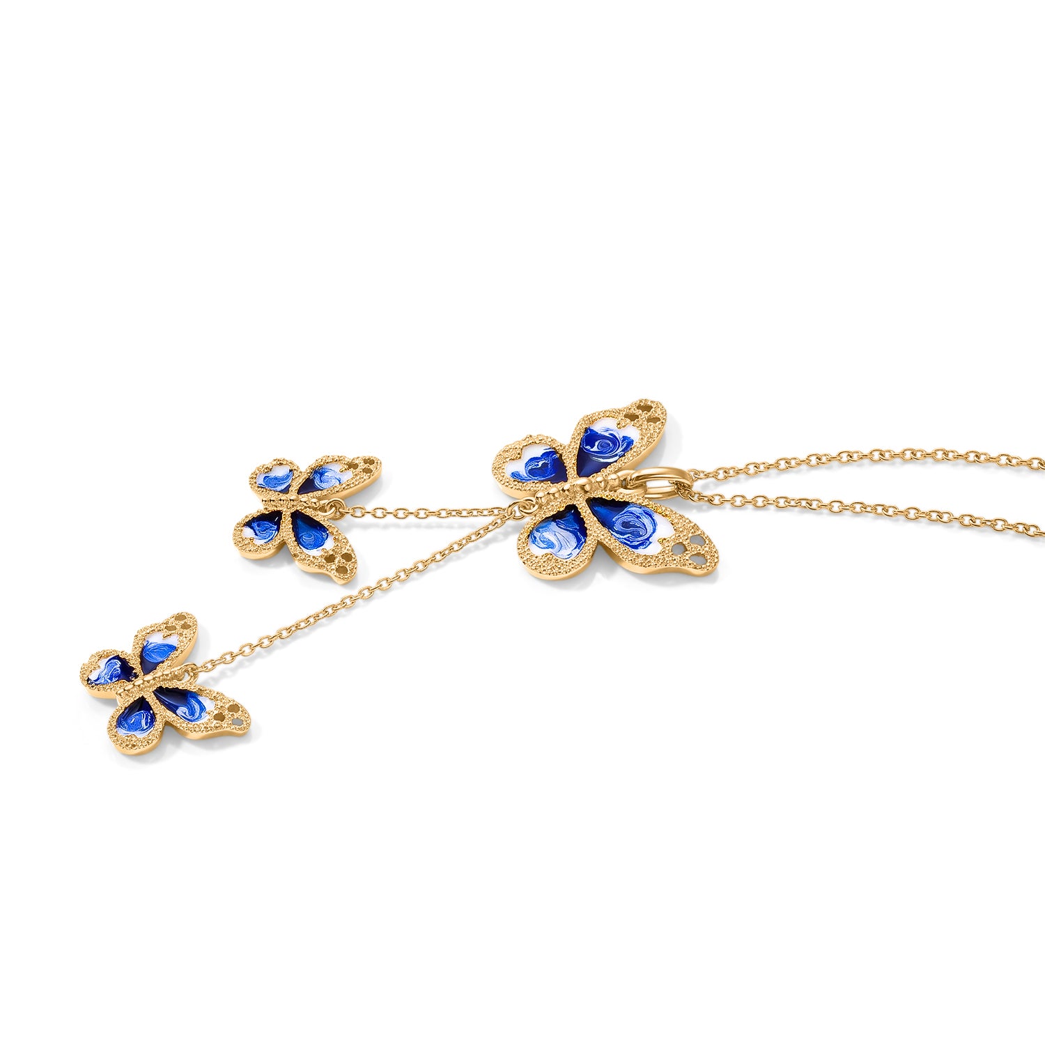 EverTrue emaillierter Schmetterlingsanhänger mit 50cm Edelstahl Kette, Bronze mit Gelbgold E-Beschichtung