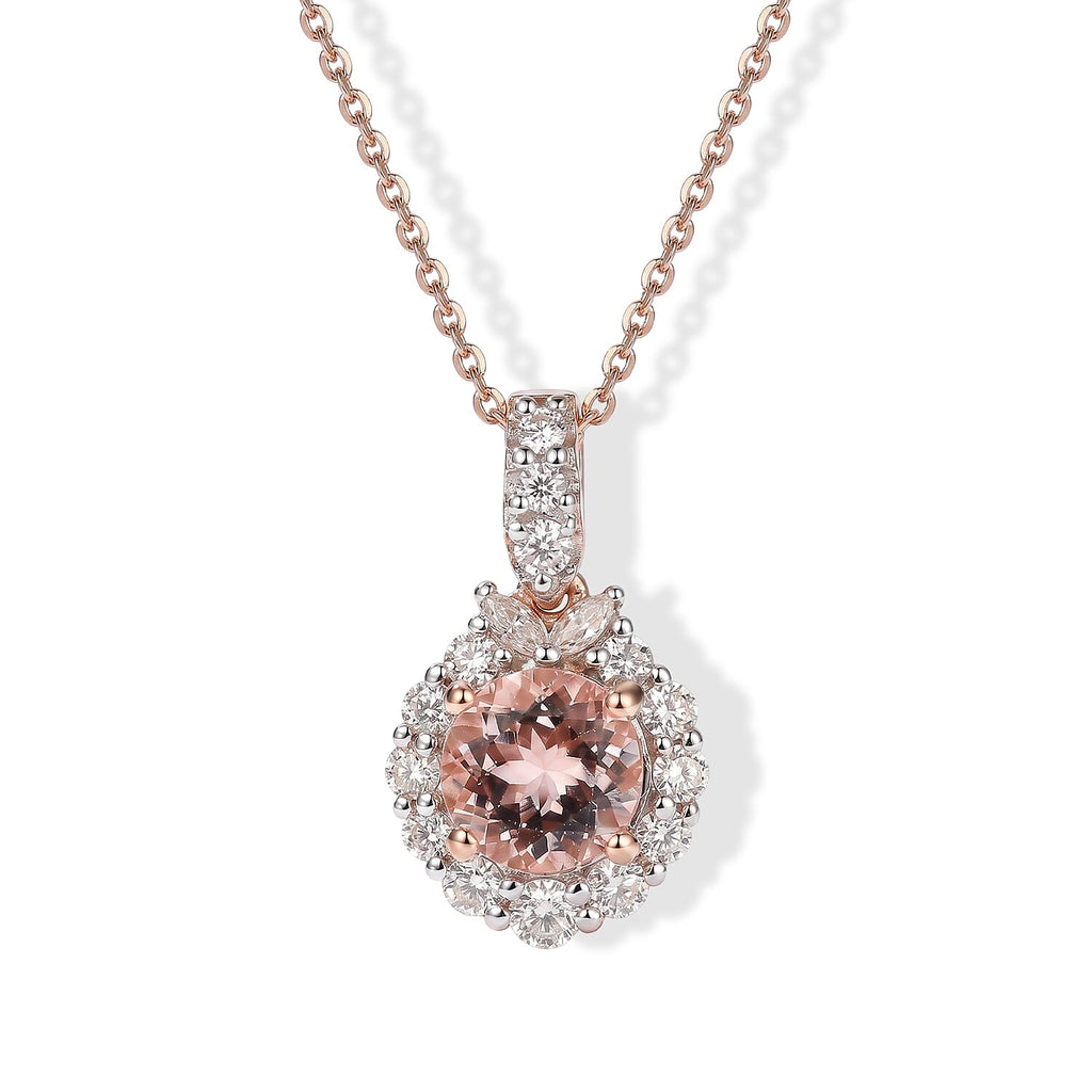 D'Joy AA Rosa Morganit, Moissanit Schmuckset ca. 45 cm 925 Silber 750 Roségold vermeil ca. 1,67 ct.