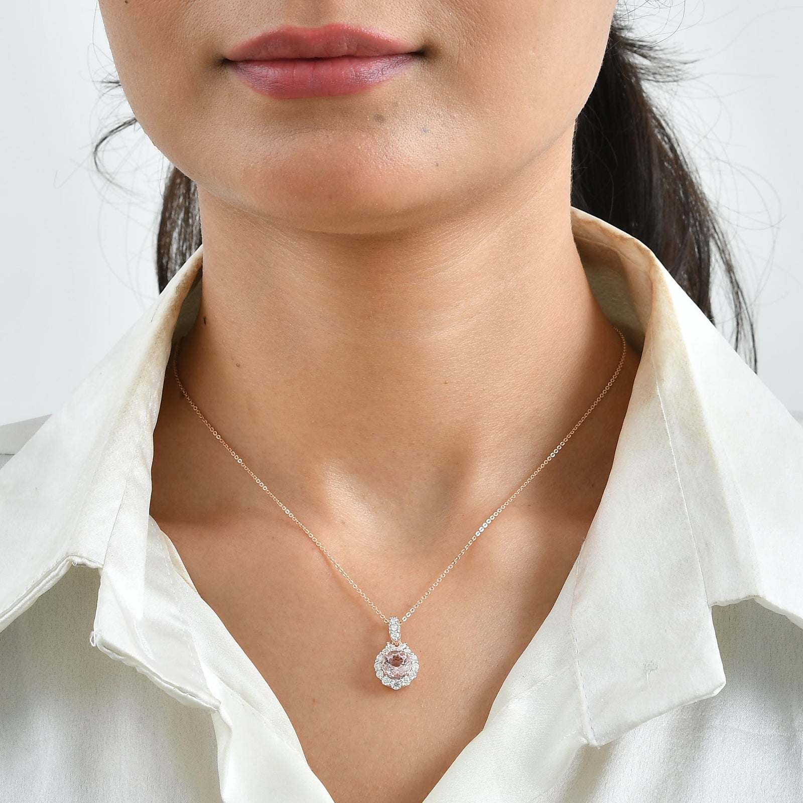 D'Joy AA Rosa Morganit, Moissanit Schmuckset ca. 45 cm 925 Silber 750 Roségold vermeil ca. 1,67 ct.