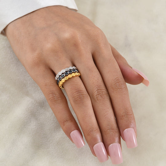 EVER TRUE 3er Set- Grüner Diamant, Weißer Diamant Stapelring, bicolor, (Größe 16.00)