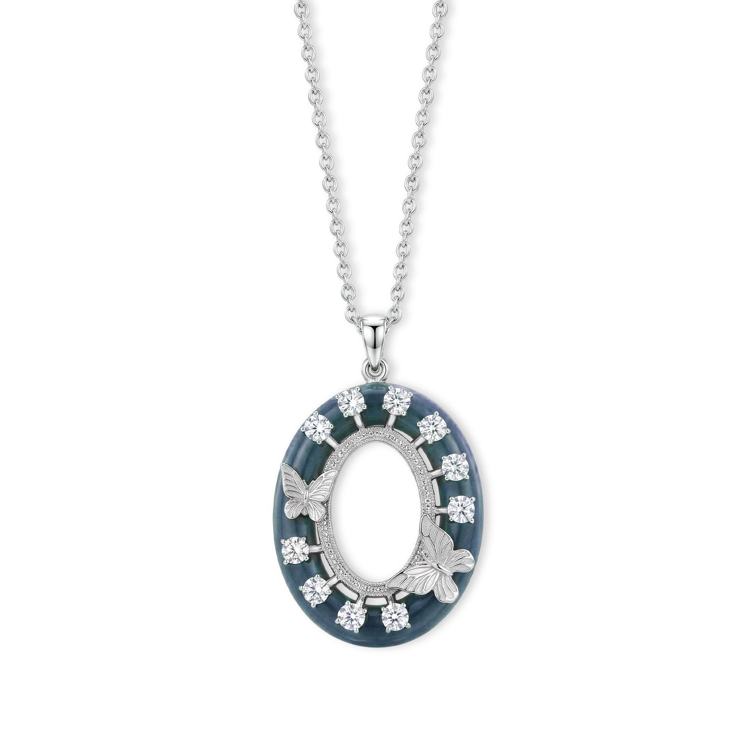 D'Joy Olmek Jadeit, Moissanit Anhänger mit Kette, ca. 45 cm 925 Silber Rhodiniert ca. 21,10 ct.