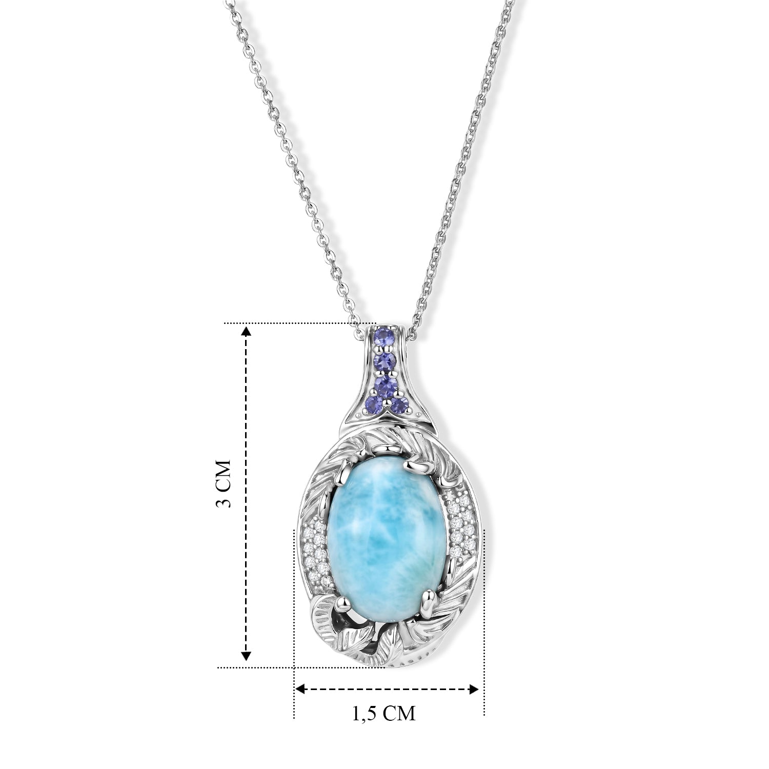 D'Joy AAA Larimar, Iolit Schmuckset ca. 50 cm 925 Silber Rhodiniert ca. 7,33 ct.
