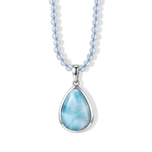 D'Joy AAA Larimar, Aquamarin Schmuckset ca. 45 cm 925 Silber Rhodiniert ca. 37,58 ct.