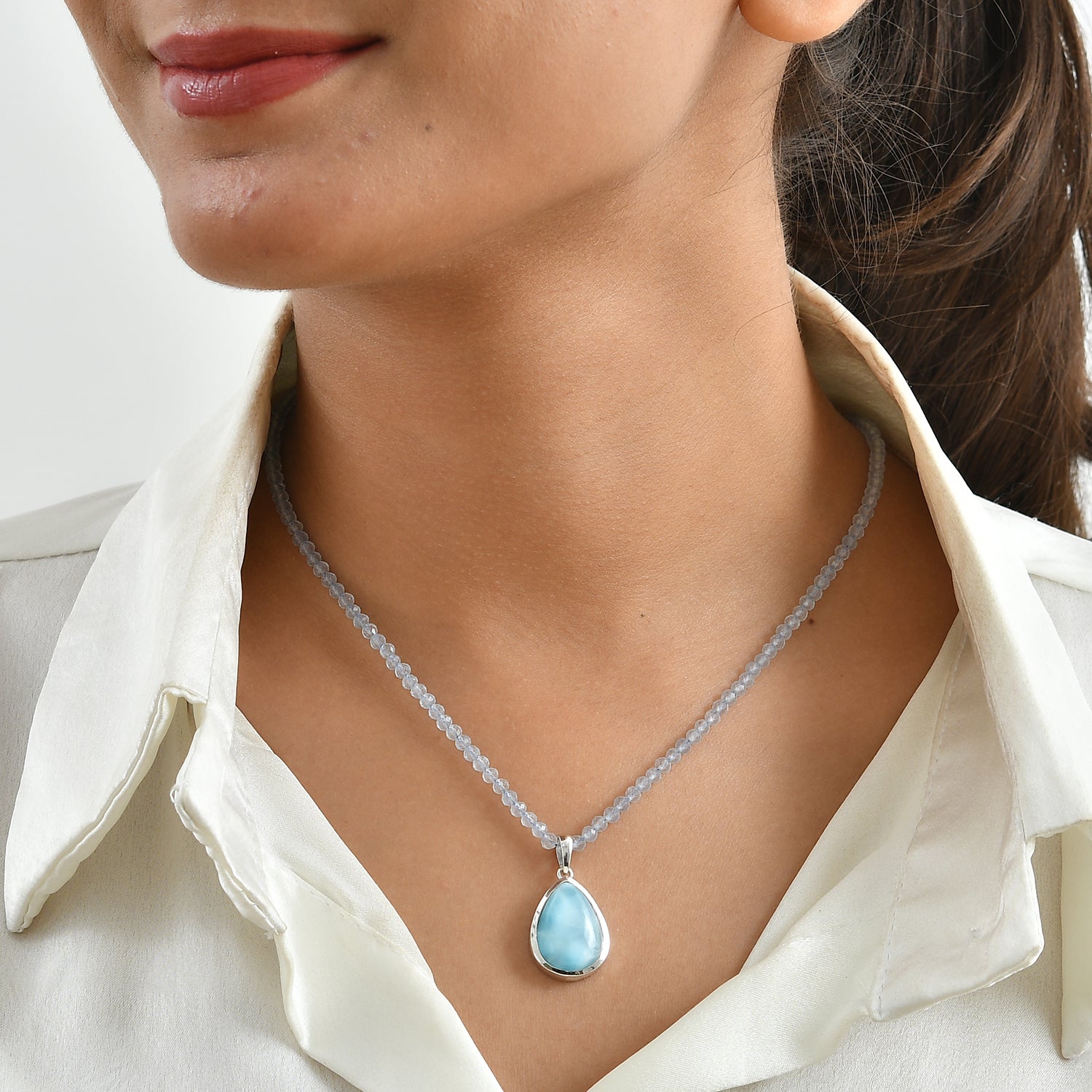 D'Joy AAA Larimar, Aquamarin Schmuckset ca. 45 cm 925 Silber Rhodiniert ca. 37.58 ct