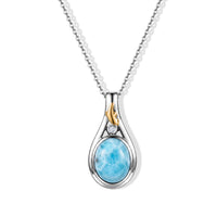 D'Joy AAA Larimar, Weißer Diamant Schmuckset ca. 50 cm 925 Silber Rhodiniert, 925 Silber Rhodiniert und 750 Gelbgold Vermeil ca. 3,34 ct.