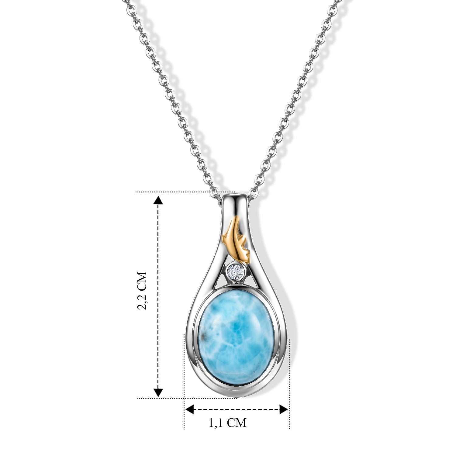 D'Joy AAA Larimar, Weißer Diamant Schmuckset ca. 50 cm 925 Silber Rhodiniert, 925 Silber Rhodiniert und 750 Gelbgold Vermeil ca. 3,34 ct.