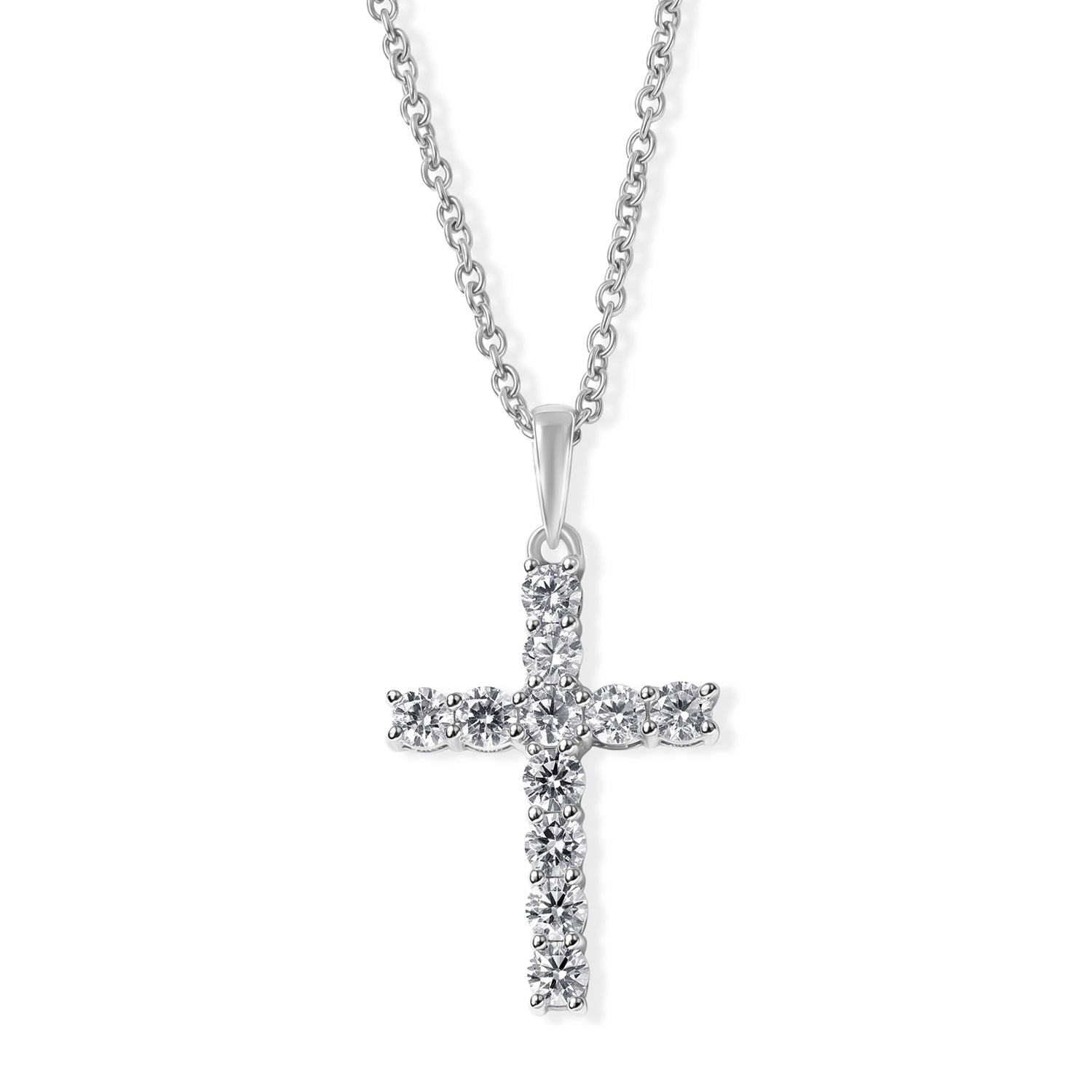 D'Joy Moissanit Kreuz Anhänger mit 50cm Edelstahl Kette, 925 Silber rhodiniert - 1 ct.