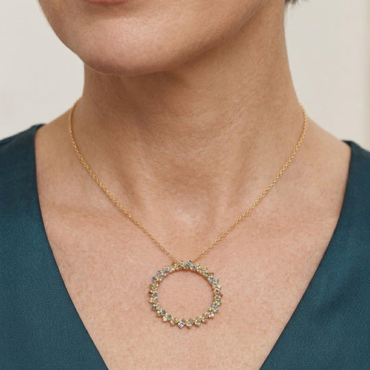 LUXURIANT DIAMOND - Lab Grown Gelb Diamant  SGL zertifiziert SI, Lab Grown Blauer Diamant Schmuckset ca. 50 cm 925 SIlber 750 Gelbgold vermeil ca. 1.00 ct