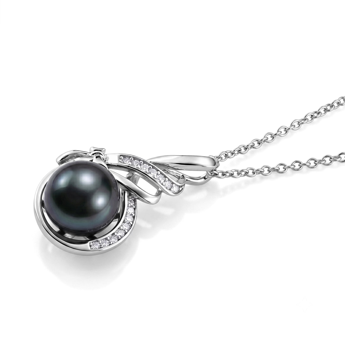 D'Joy Tahiti Perle (10-11mm) und Moissanit Anhänger mit 45cm Kette, 925 Silber rhodiniert