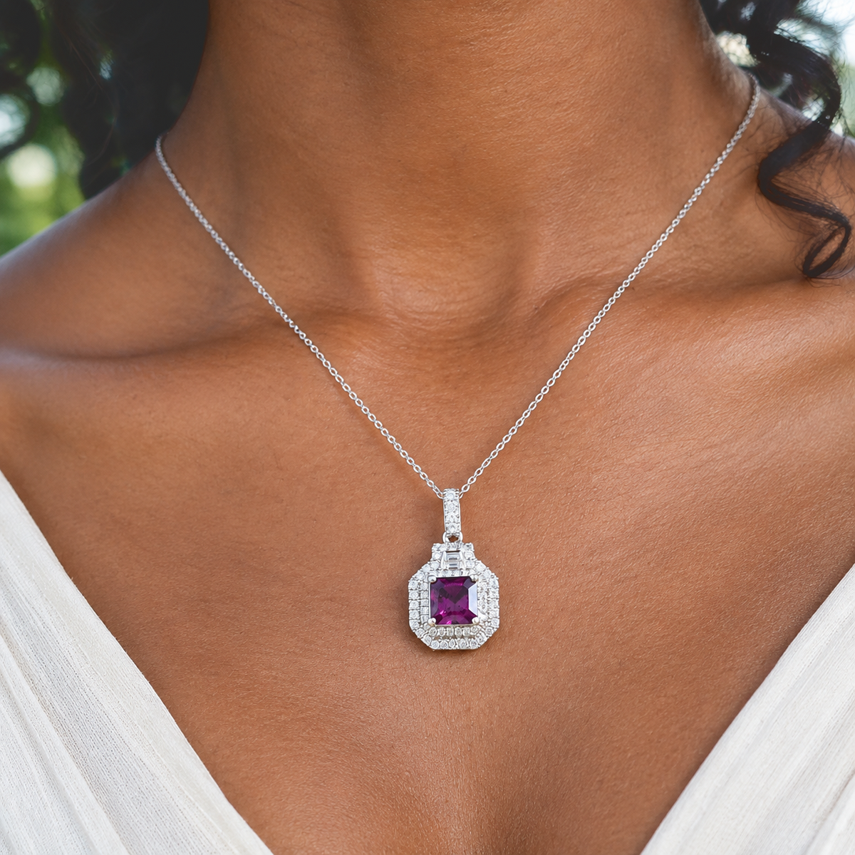 D'Joy AAA Radiant Ember Granat, Moissanit Schmuckset ca. 50 cm 925 Silber Rhodiniert ca. 2,93 ct.