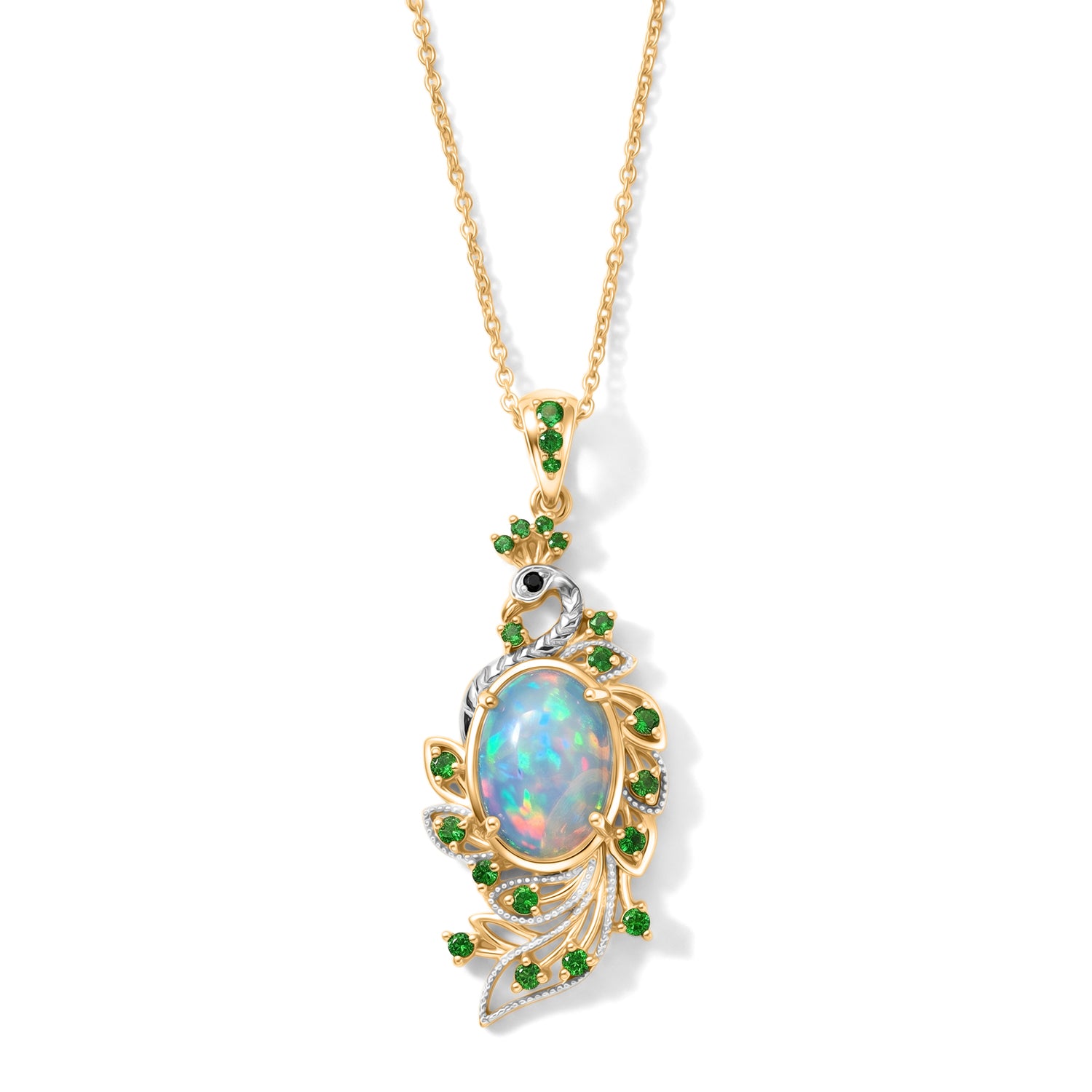 D'Joy AA Natürlicher, äthiopischer Welo Opal (Ov 14x10), Schwarzer Spinell Schmuckset ca. 50 cm 925 Silber 750 Gelbgold vermeil ca. 4.72 ct