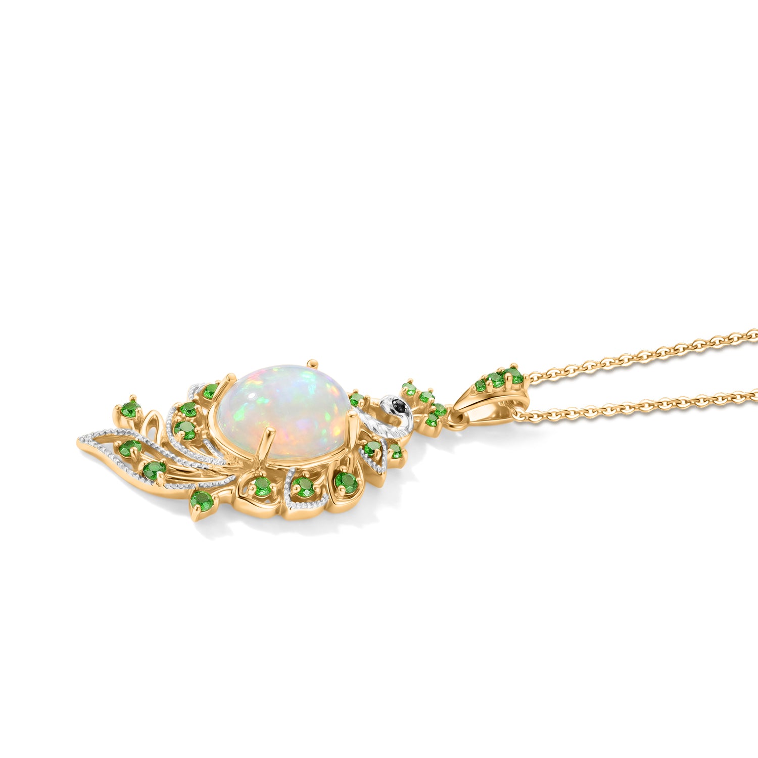 D'Joy AA Natürlicher, äthiopischer Welo Opal (Ov 14x10), Schwarzer Spinell Schmuckset ca. 50 cm 925 Silber 750 Gelbgold vermeil ca. 4.72 ct