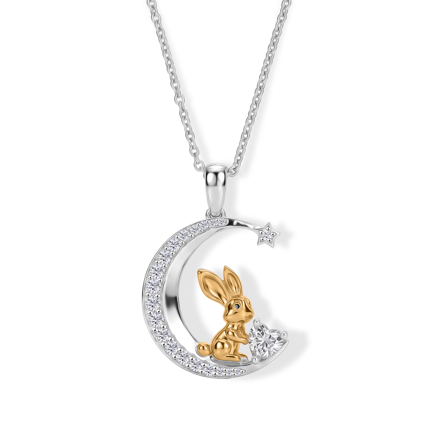 D'Joy Moissanit und schwarzer Spinell Anhänger mit 50cm Edelstahl-Kette, 925 Silber platiniert und vergoldet - 0,92 ct.