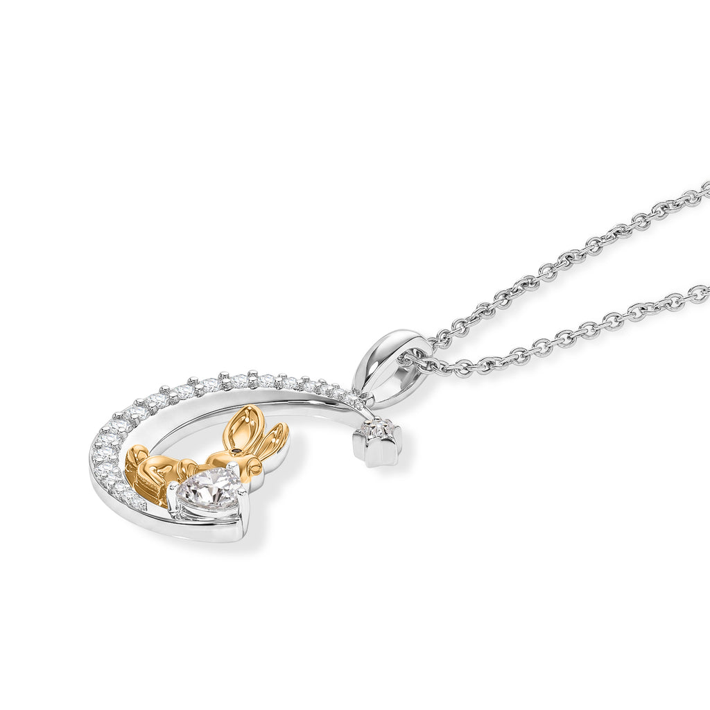 D'Joy Moissanit und schwarzer Spinell Anhänger mit 50cm Edelstahl-Kette, 925 Silber platiniert und vergoldet - 0,92 ct.