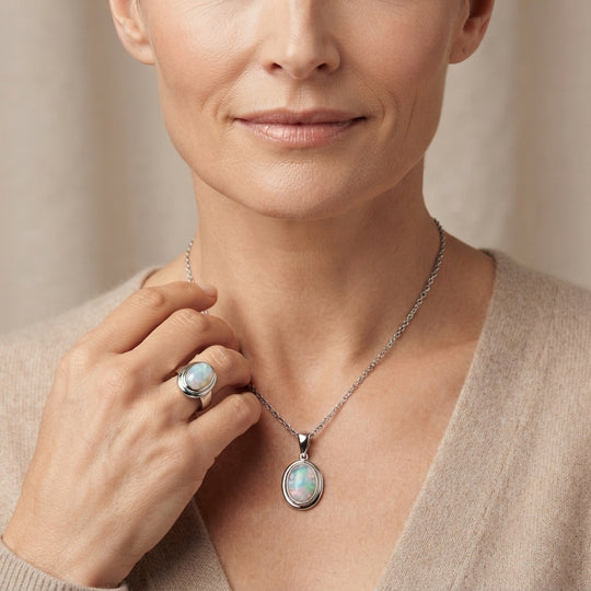 EverTrue AA natürliches, äthiopisches Welo Opal Schmuckset, Edelstahl und Bronze mit Platin E-Beschichtung - 2,50 ct.