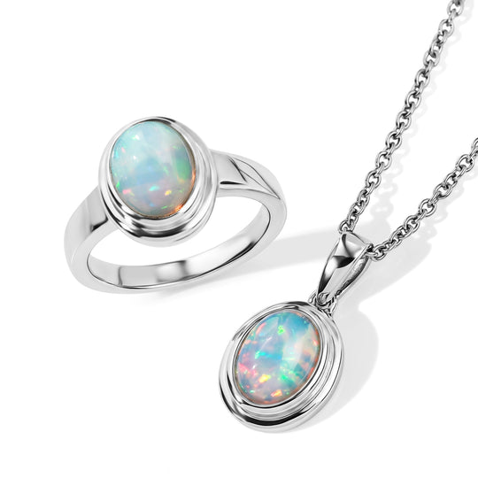 EverTrue AA natürliches, äthiopisches Welo Opal Schmuckset, Edelstahl und Bronze mit Platin E-Beschichtung - 2,50 ct.