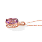 EverTrue AA Rose De France Amethyst und Zirkon Solitär-Stil Anhänger mit 50cm Edelstahl-Kette, 950 Kupfer mit Roségold-E-Beschichtung - 19,28 ct.
