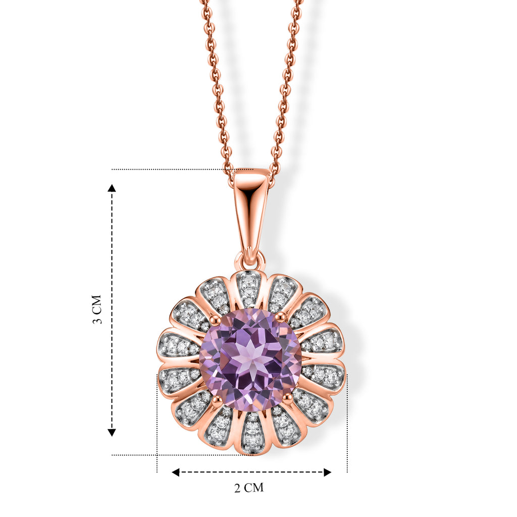 D'Joy Rose De France Amethyst, Weißer Zirkon Schmuckset ca. 50 cm 925 Silber 750 Roségold vermeil ca. 3,98 ct.