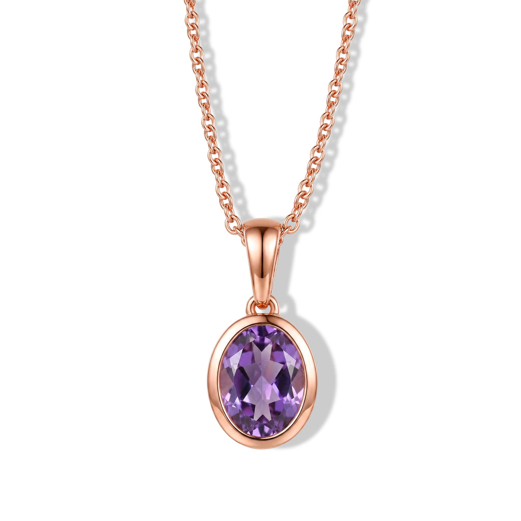 EverTrue Rose de France Amethyst Solitär-Anhänger in 950 Kupfer Roségold E-Beschichtung mit 50cm Edelstahl Kette in Roségoldton - 1,64 ct.