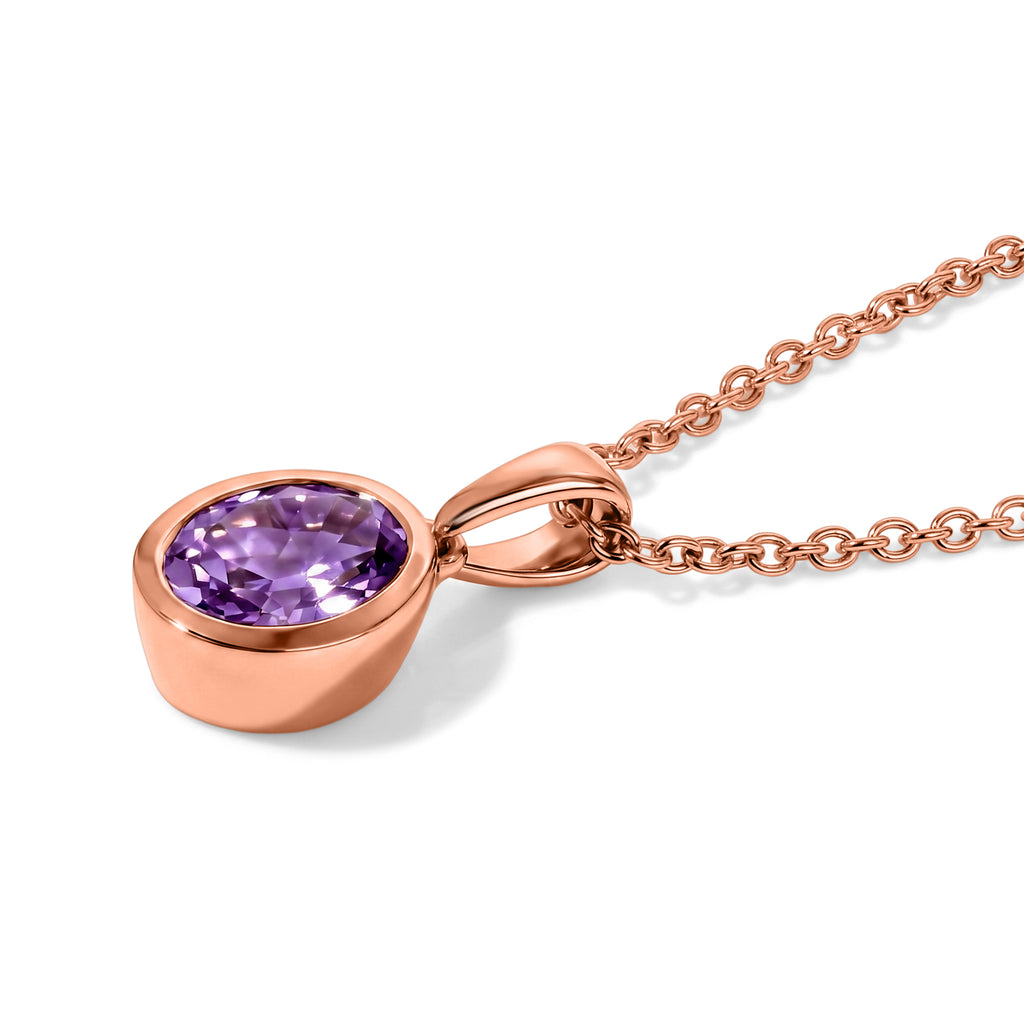 EverTrue Rose de France Amethyst Solitär-Anhänger in 950 Kupfer Roségold E-Beschichtung mit 50cm Edelstahl Kette in Roségoldton - 1,64 ct.