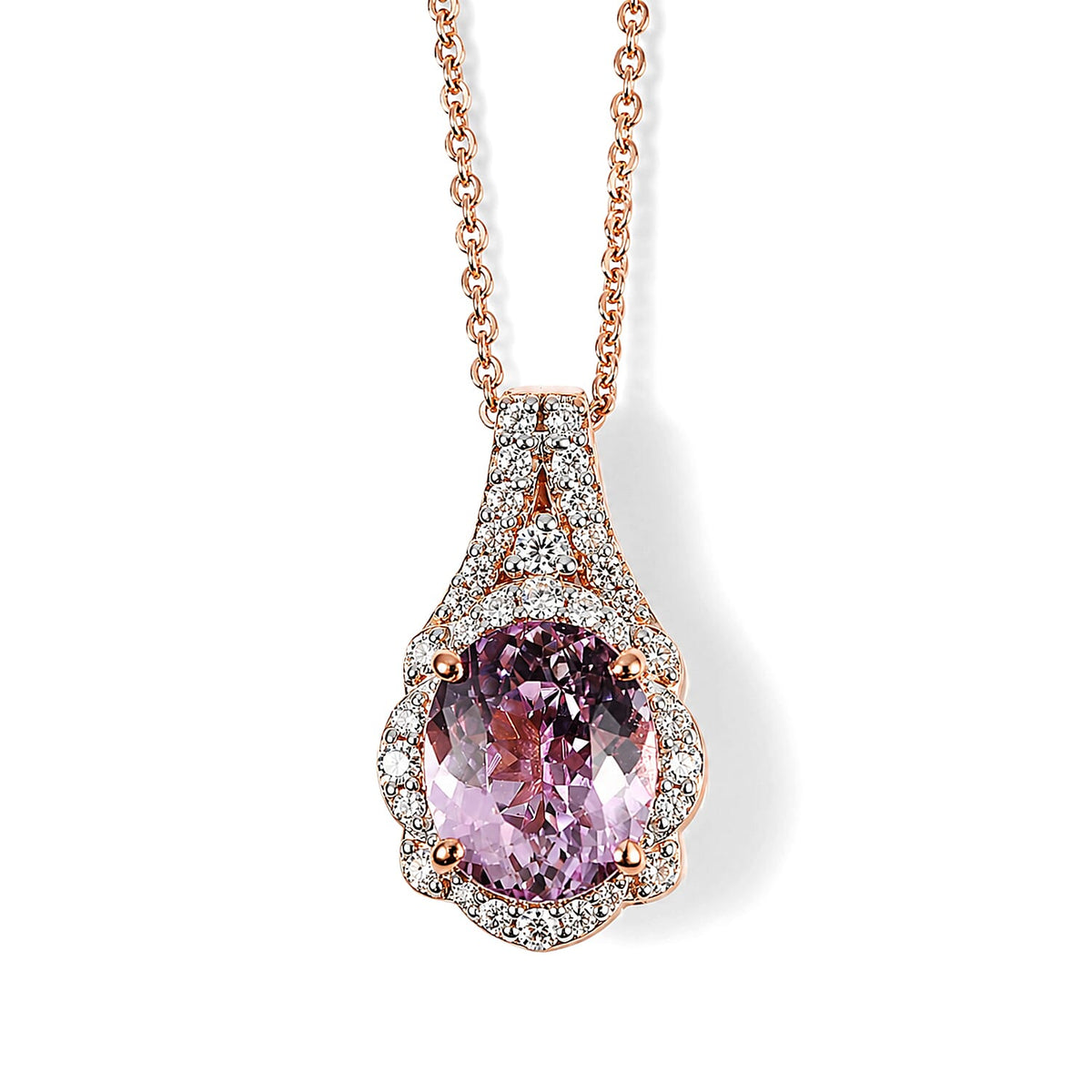 D'Joy AA Martha Rocha Kunzite, Moissanit Schmuckset ca. 45 cm 925 Silber 750 Roségold vermeil ca. 3,83 ct.