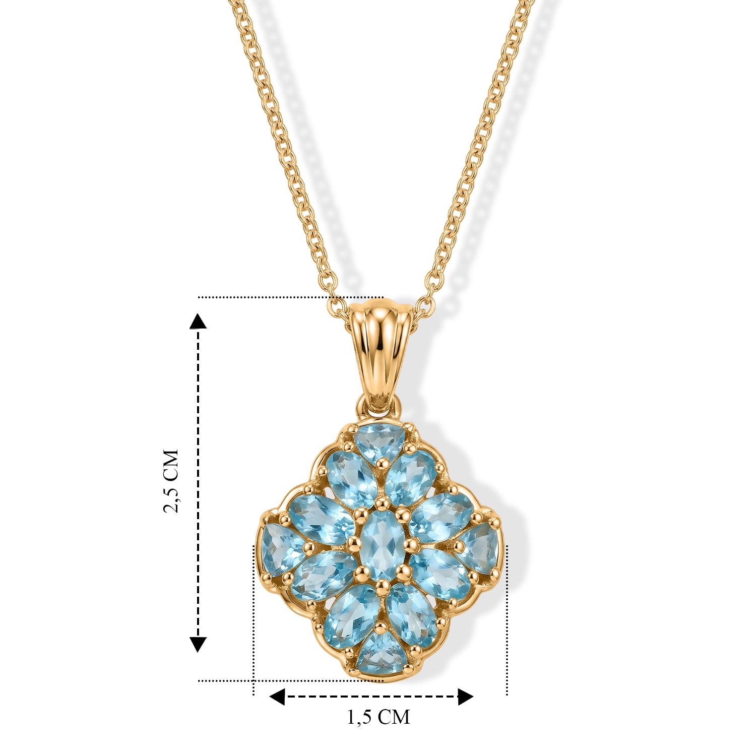 EverTrue AA blauer Apatit Anhänger mit 50cm Edelstahl Kette, Bronze mit Gelbgold E-Beschichtung - 3,06 ct.