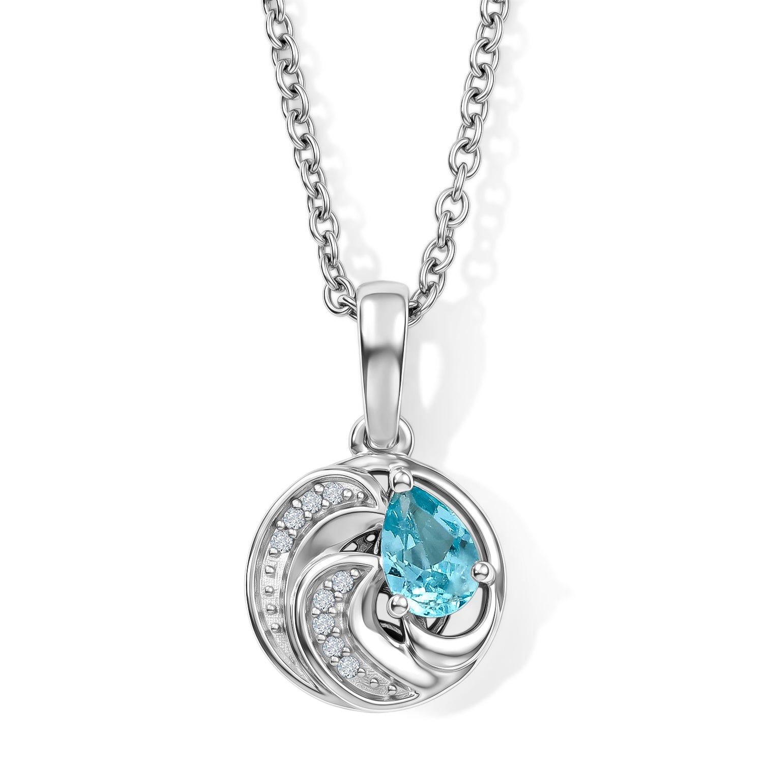 D'Joy AA Blauer Apatit, Weißer Zirkon Schmuckset ca. 50 cm 925 Silber Platiniert und Edelstahl Platiniert ca. 0,52 ct.