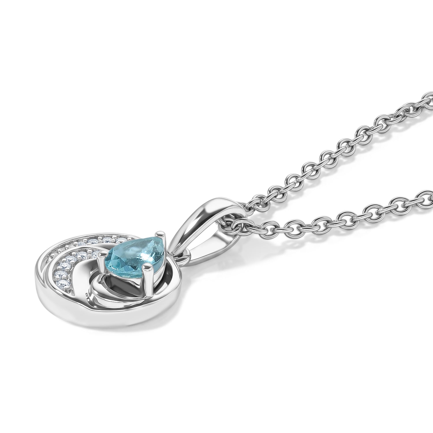 D'Joy AA blauer Apatit und Zirkon Anhänger mit 50cm Edelstahl Kette, 925 Silber platiniert - 0,52 ct.