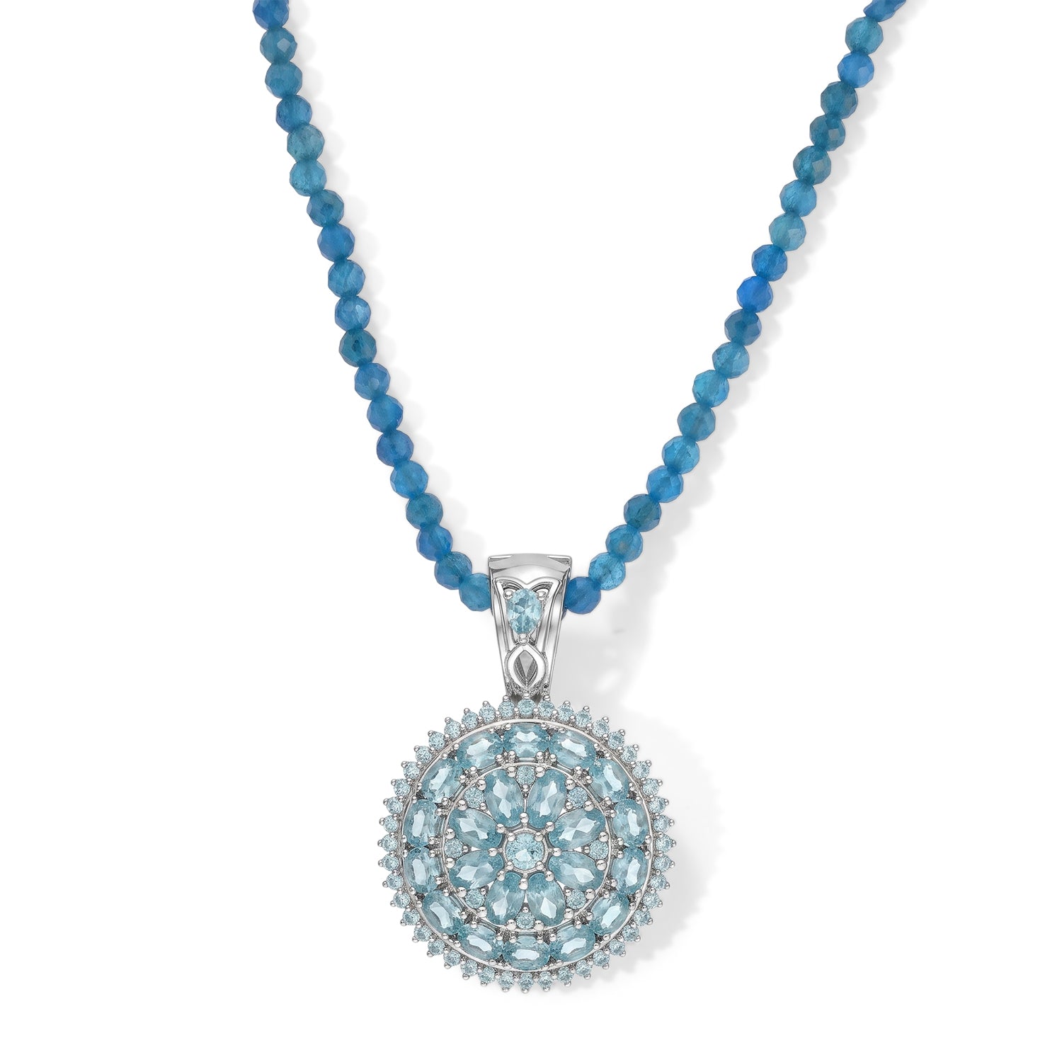 D'Joy Neon Apatit, Blauer Apatit Schmuckset ca. 50 cm 925 Silber Rhodiniert ca. 44,61 ct.