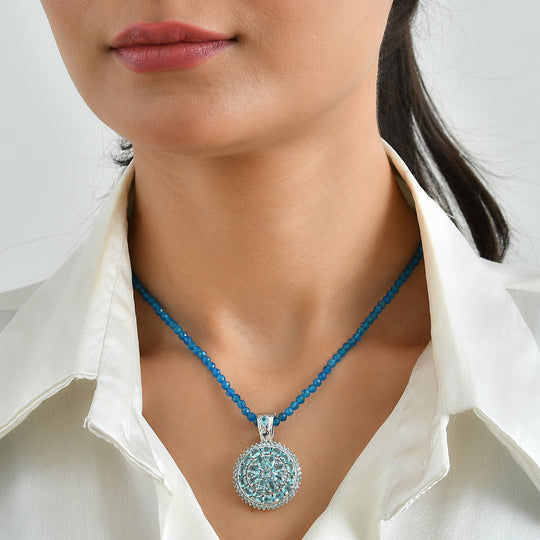 D'Joy Neon Apatit, Blauer Apatit Schmuckset ca. 50 cm 925 Silber Rhodiniert ca. 44,61 ct.