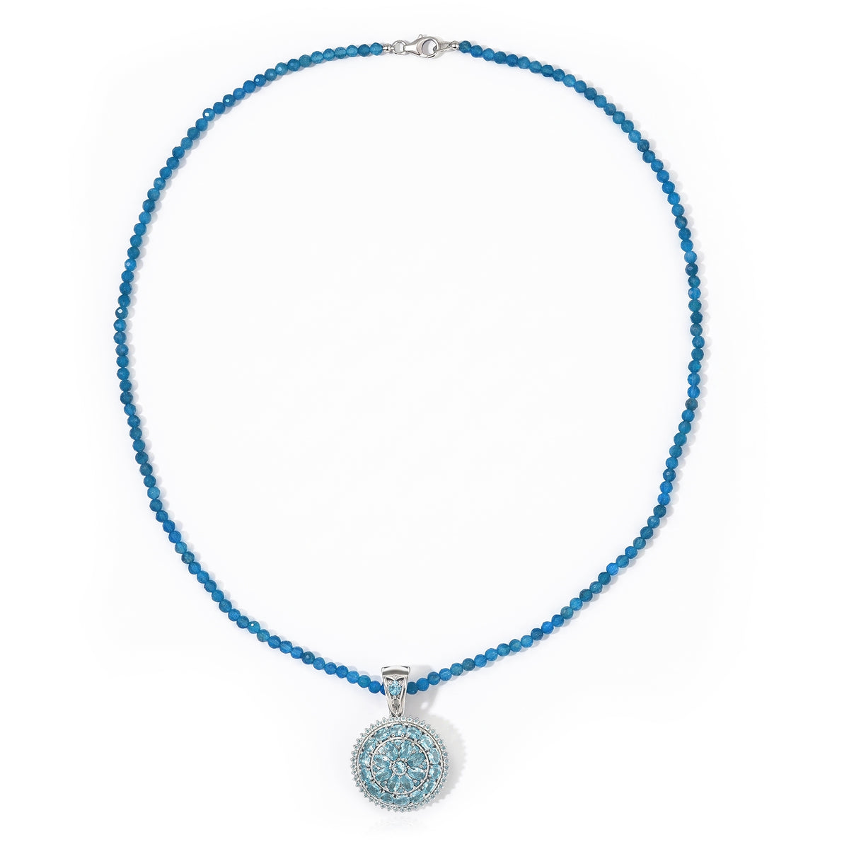 D'Joy Neon Apatit, Blauer Apatit Schmuckset ca. 50 cm 925 Silber Rhodiniert ca. 44,61 ct.