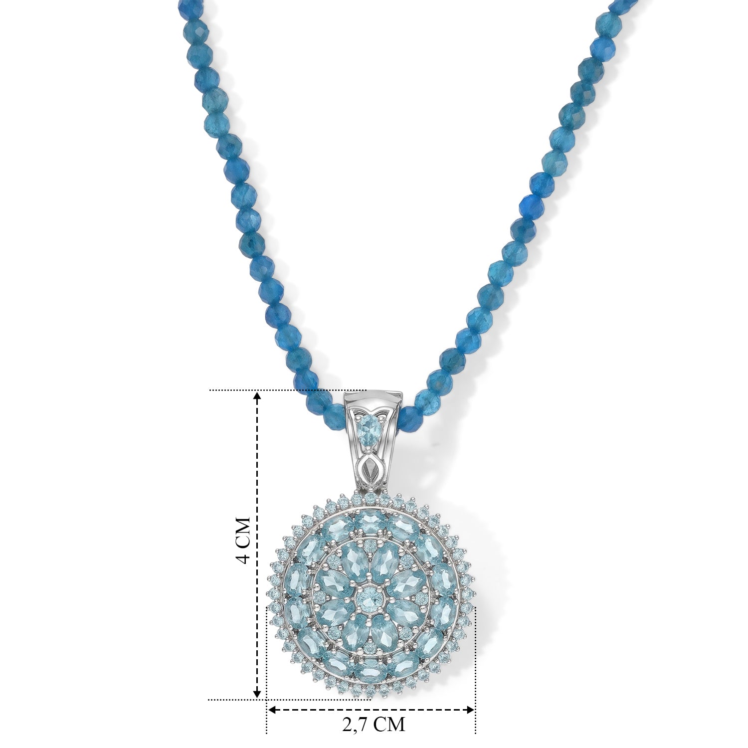 D'Joy Neon Apatit, Blauer Apatit Schmuckset ca. 50 cm 925 Silber Rhodiniert ca. 44,61 ct.