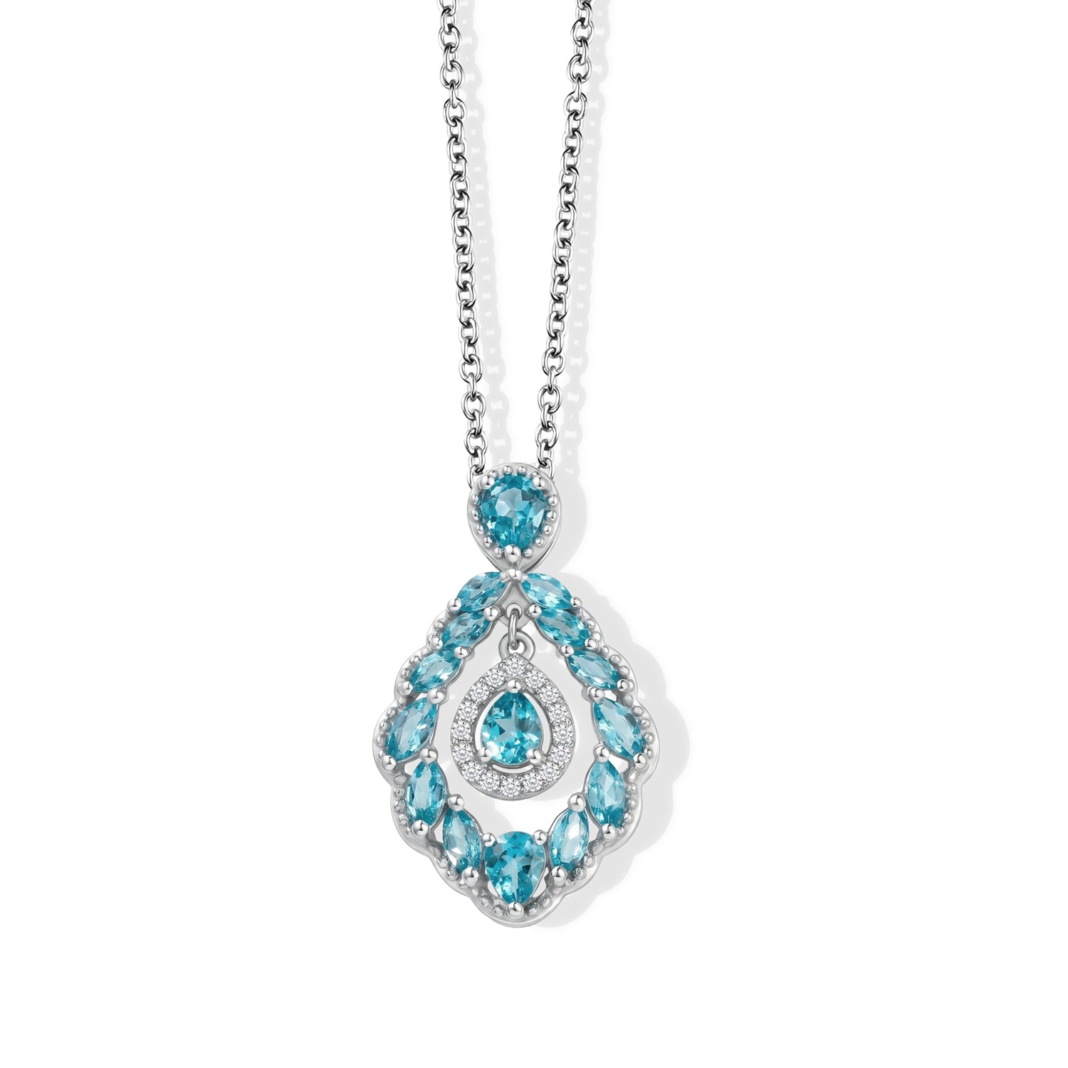 D'Joy AA Blauer Apatit Schmuckset ca. 50 cm 925 Silber Platiniert und Edelstahl Platiniert ca. 2,69 ct.