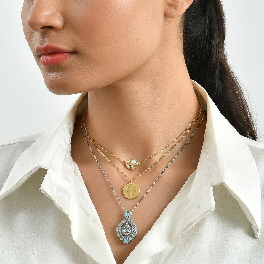 D'Joy AA Blauer Apatit Schmuckset ca. 50 cm 925 Silber Platiniert und Edelstahl Platiniert ca. 2,69 ct.