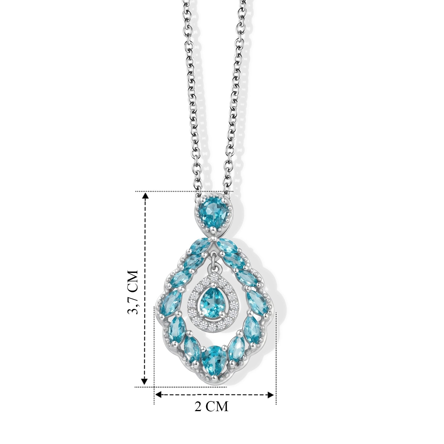 D'Joy AA Blauer Apatit Schmuckset ca. 50 cm 925 Silber Platiniert und Edelstahl Platiniert ca. 2,69 ct.