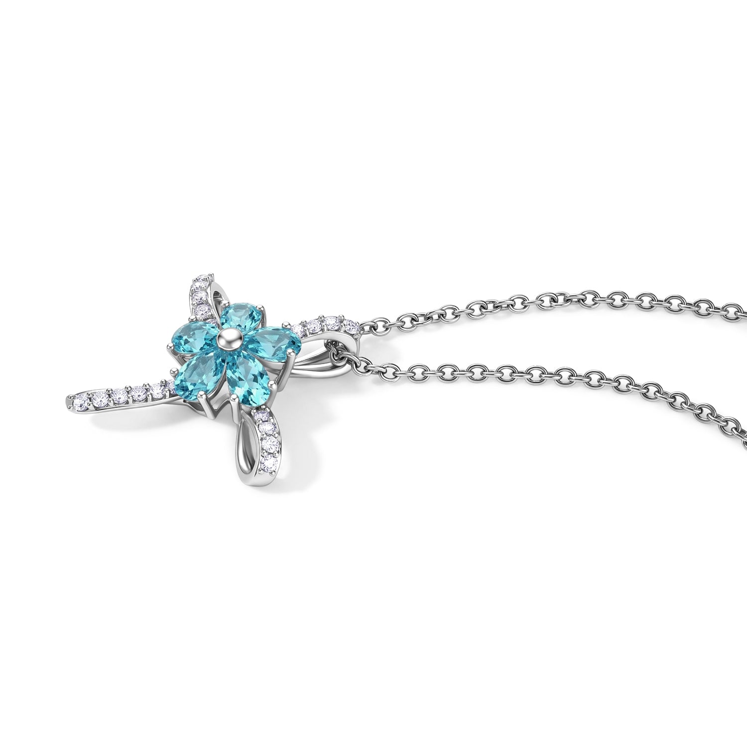 D'Joy AA blauer Apatit und Zirkon Anhänger mit 50cm Edelstahl Kette, 925 Silber platiniert - 1,40 ct.