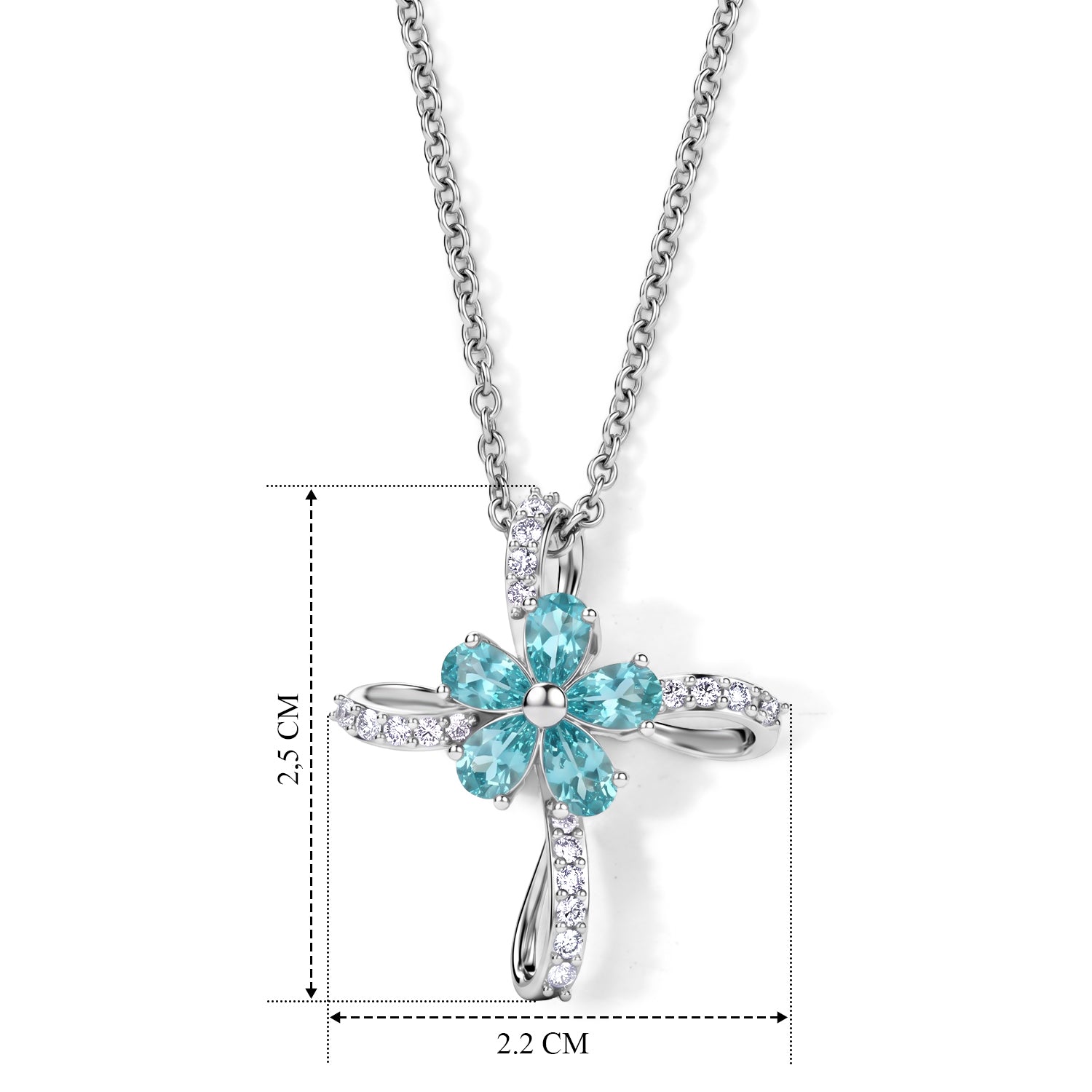 D'Joy AA blauer Apatit und Zirkon Anhänger mit 50cm Edelstahl Kette, 925 Silber platiniert - 1,40 ct.