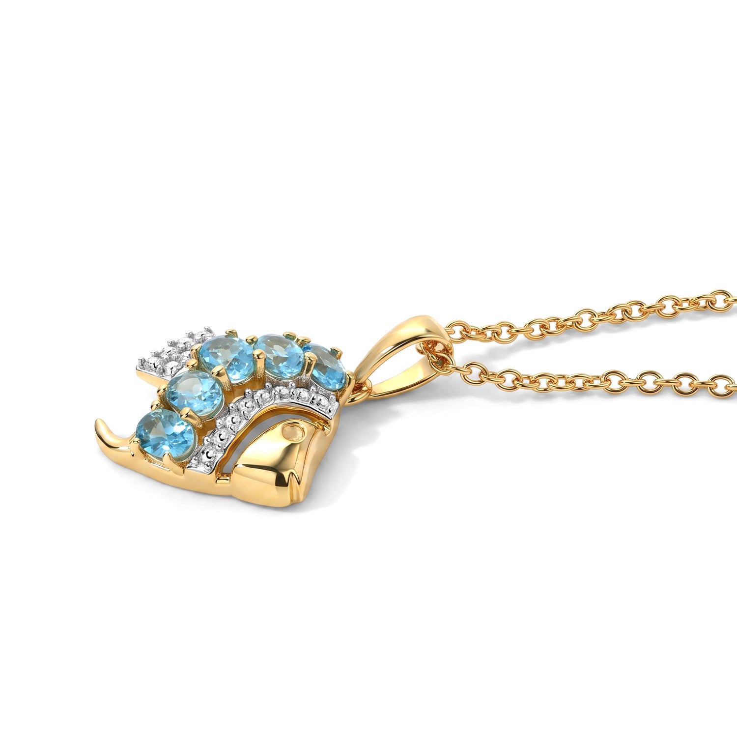 D'Joy AA blauer Apatit Anhänger 50cm Edelstahl Kette, 925 Silber in Goldton - 1,04 ct.