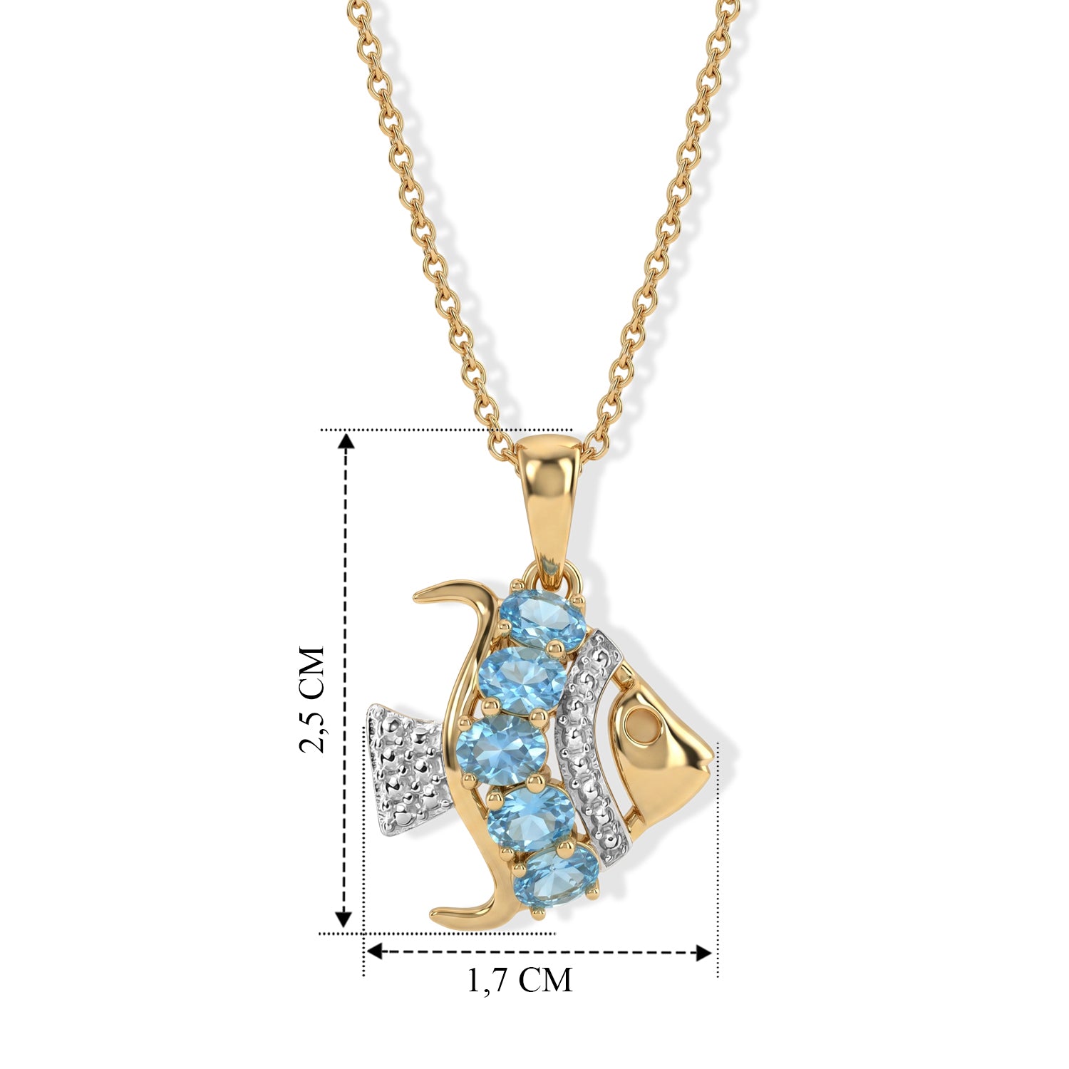 D'Joy AA blauer Apatit Anhänger 50cm Edelstahl Kette, 925 Silber in Goldton - 1,04 ct.