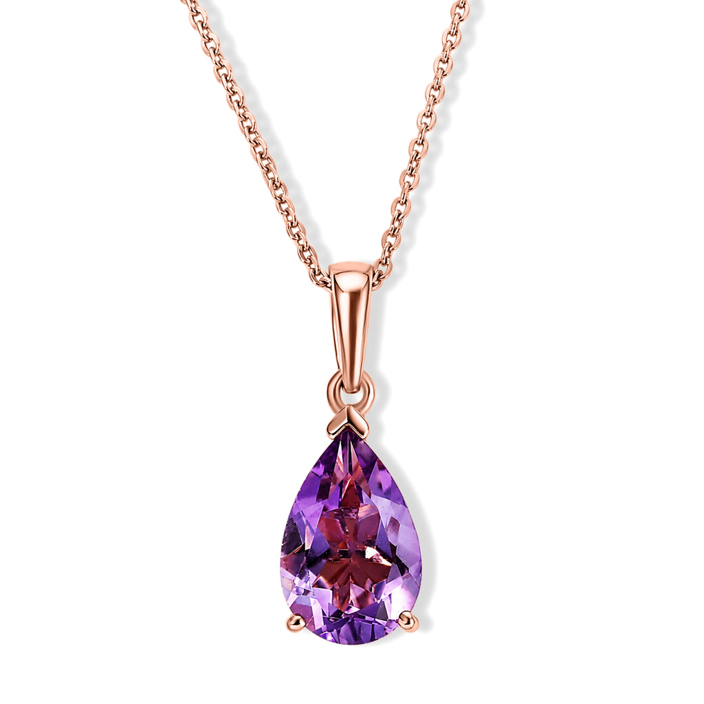 D'Joy Rose De France Amethyst Solitär Anhänger mit 50cm Kette, 925 Silber rosévergoldet - 2,53 ct.