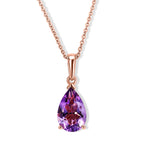 D'Joy Rose De France Amethyst Solitär Anhänger mit 50cm Kette, 925 Silber rosévergoldet - 2,53 ct.