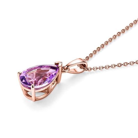 D'Joy Rose De France Amethyst Solitär Anhänger mit 50cm Kette, 925 Silber rosévergoldet - 2,53 ct.