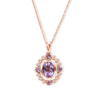 EverTrue Rose De France Amethyst Halo-Stil Anhänger mit 50cm Edelstahl-Kette, 950 Kupfer rosévergoldet - 5,42 ct.