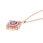 EverTrue Rose De France Amethyst Halo-Stil Anhänger mit 50cm Edelstahl-Kette, 950 Kupfer rosévergoldet - 5,42 ct.