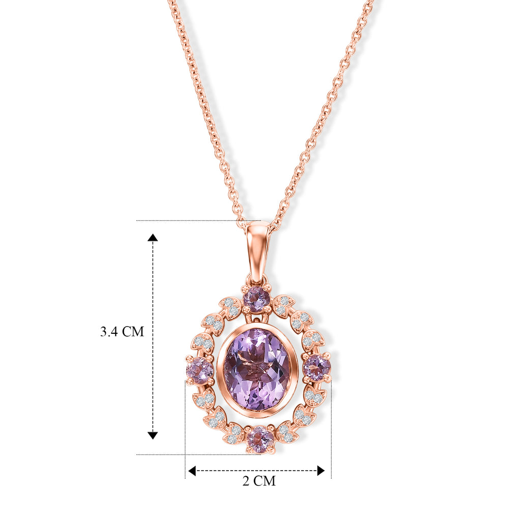 EverTrue Rose De France Amethyst Halo-Stil Anhänger mit 50cm Edelstahl-Kette, 950 Kupfer rosévergoldet - 5,42 ct.