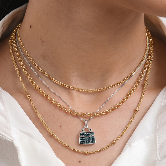 D'Joy Blauer Diamant (IR) Anhänger mit Kette, ca. 50 cm 925 Silber Rhodiniert ca. 0.50 ct